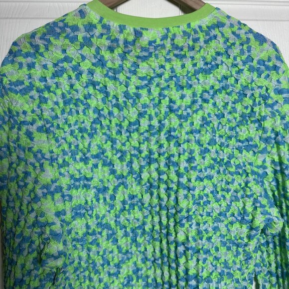ASOS Men’s XL Puckered Texture Crinkly Long Sleeve Top Lime Green Y2K Checker - Picture 8 of 12